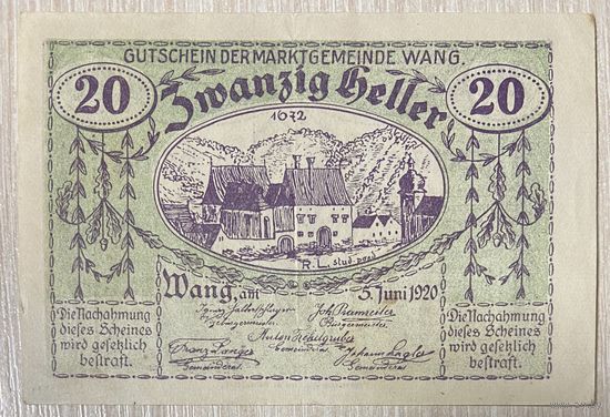 Геллеров Нотгельд Австрия Ван, 20 геллеров 1920 год