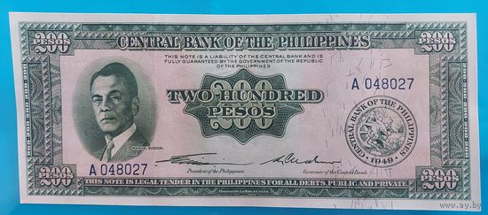 Филлипины 200 песо 1949 год состояние UNC