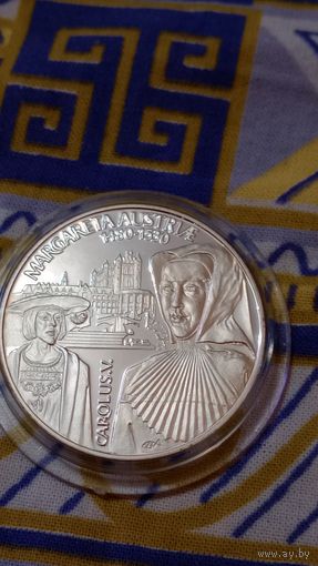 Бельгия 1 евро 1997 серебро Маргарита Австрийская и Карл 5