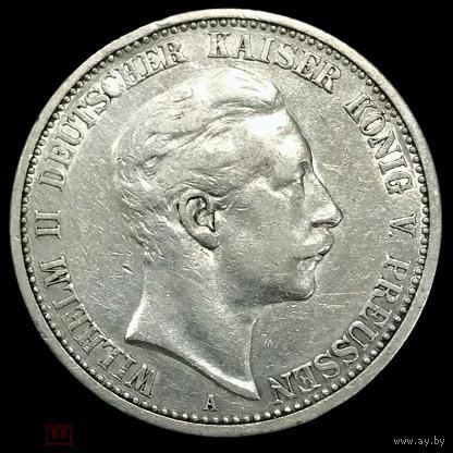2 марки 1902 Пруссия Вильгельм. Серебро Германской империи!
