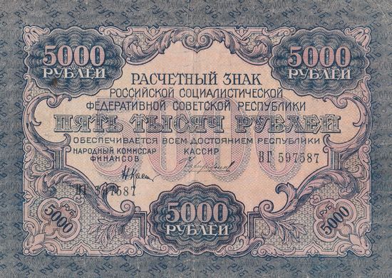 Банкнота 5000 рублей 1919 года. РСФСР.
