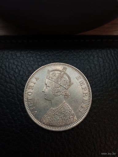 Рупия 1877 (XF det.). Серебро 0,917. Калькутта. С рубля,без мц!