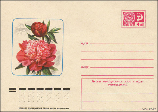 Художественный маркированный конверт СССР N 10698 (29.07.1975) Пионы