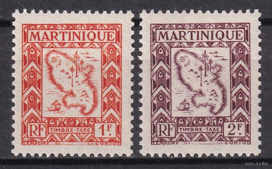 63.FrK. Франция. Колонии. Мартиника. Доплатные марки. Карта острова. 1947 г. 1 Fr, 2 Fr. Mi.##30-31.
