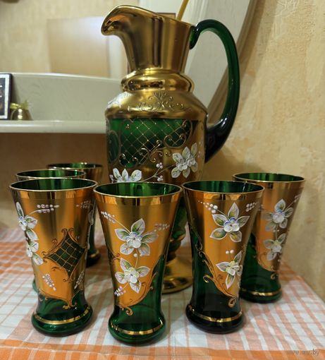 Набор для воды из богемского стекла.