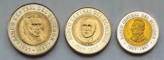 Эквадор 100, 500, 1000 сукре 1997 г. 70 лет Центробанку. Комплект 3 шт.