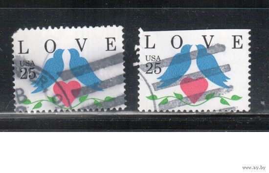 США-1990, (Мих.2073 А+D),   гаш. ,Поздравительная марка (одиночка), 2 зубцовки(2)