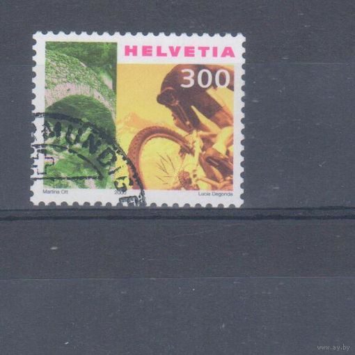[250] Швейцария 2000. Туризм.Велосипед. Высокий номинал.Гашеная марка.