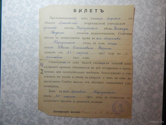 Билет 1917г.
