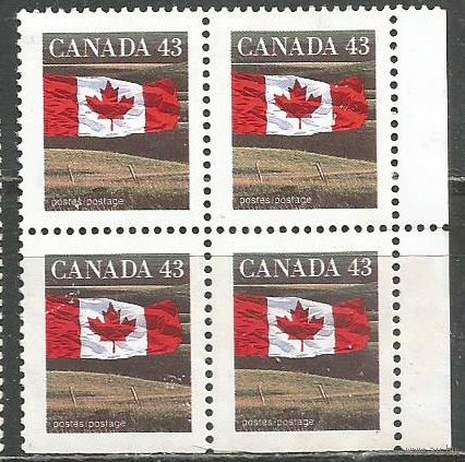 Канада. Государственный флаг. 1992г. Mi#1338,38 D. Кв.блок.