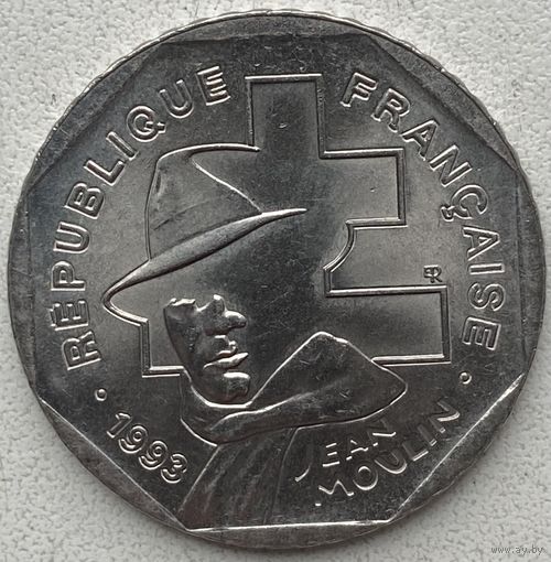Франция 2 франка 1993 г. Жан Мулен. Французское Сопротивление. 50 лет со дня смерти