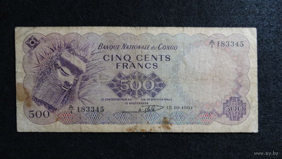 Конго 500 франков 1961г P7 -редкая-
