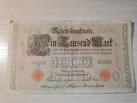 1000 марок 1910 года, Германия, красная печать.