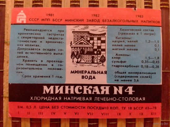 Этикетка от минералки. Минск.1983 год