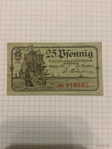 25 пфенингов (нотгельды) г. Германия.-1212