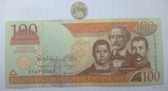 Werty71 Доминикана 100 песо 2012 UNC банкнота Доминиканская Республика