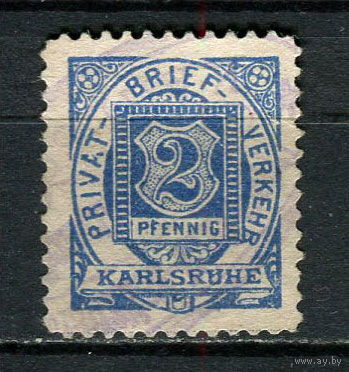 Германия - Карлсруэ - Местные марки - 1886 - Цифры 2Pf - [Mi.6b] - 1 марка. Гашеная.  (Лот 79Dd)