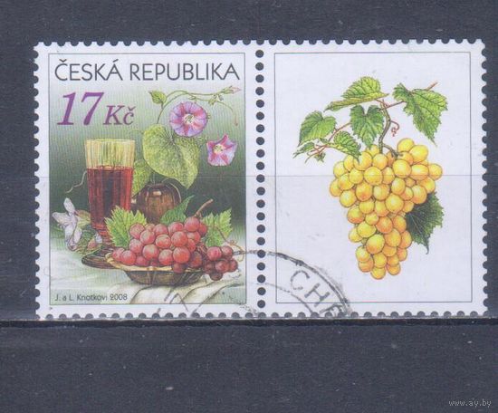 [1386] Чехия 2008. Флора.Плоды.Виноделие.Виноград на почтовых марках. Гашеная марка с купоном.