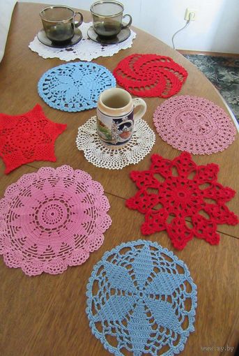 Салфетки разноцветные ажурные,вязанные крючком, 15 см, ручная работа, handmade.