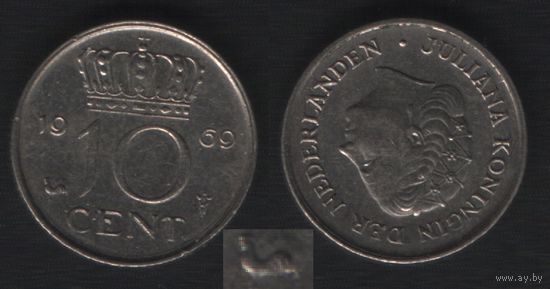 Нидерланды km182 10 центов 1969 год (тип mw-2) петух (_10