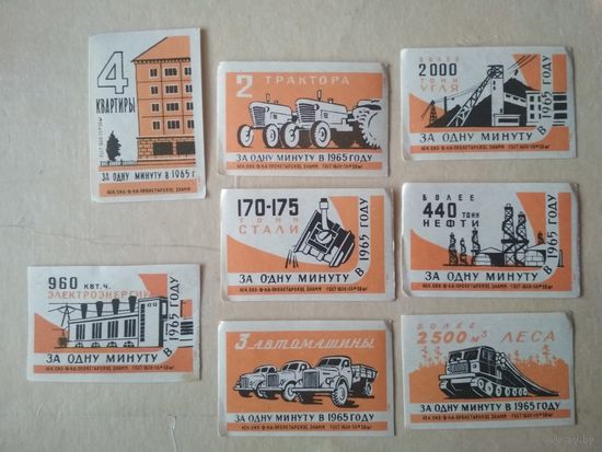 Спичечные этикетки ф.Пролетарское знамя. За одну минуту в 1965 году. 1959 год