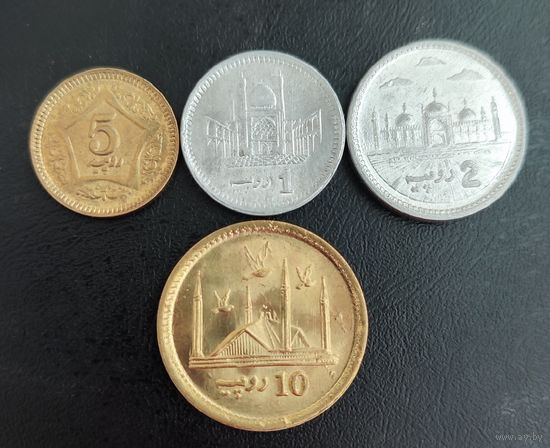 Пакистан 1, 2, 5 и 10 рупий 2016-2021 (4 монеты).