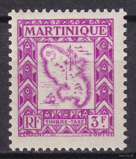 64.FrK. Франция. Колонии. Мартиника. Доплатные марки. Карта острова. 1947 г. 3 Fr. Mi.#32.