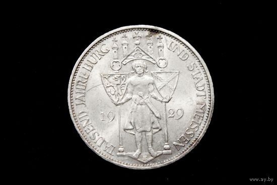 3 марки (рейхсмарки) 1929 г. Веймарская республика (Германия), Пауль фон Гинденбург. "1000 лет Мейсену". Штемпельный блеск!