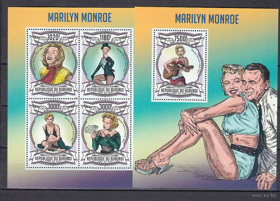 Мэрилин Монро. Бурунди. 2013. 1 малый лист и 1 блок. Michel N 3048-3051, бл335 (18.9 е)