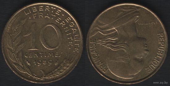 Франция _km929 10 сантим 1989 год (nf01