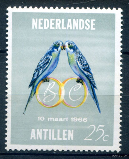 Нидерландские Антильские острова - 1966г. - свадьба принцессы Беатрикс, птицы, попугаи - 1 марка - полная серия, MNH [Mi 164]. #3-WB-93-A-1