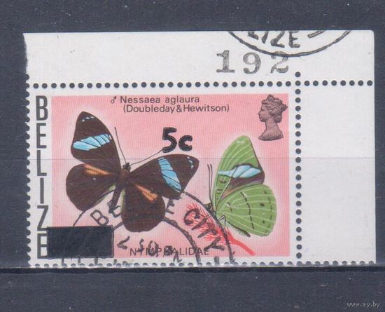 [1895] Белиз 1977. Фауна.Бабочка. НАДПЕЧАТКА. Гашеная марка. Кат.гаш.3,8 е.
