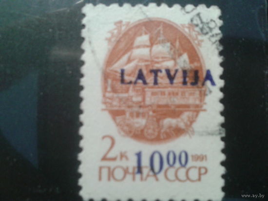 Латвия, 1992. Стандарт. Надпечатка 10 руб. на 2 коп.