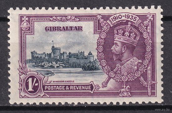 40.BrKS. Великобритания. Колонии. Гибралтар. Серебряный юбилей. Георг V. 1935 г. 1Sh. Концевая  марка  серии. Mi.#103.