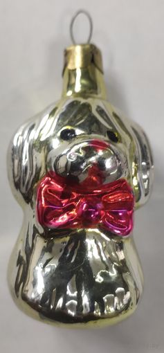 Елочная игрушка СССР.Собачка с бантом.