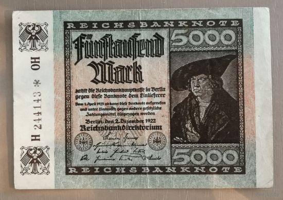 Германия, Веймарская Республика, 1922 год, 5000 марок, Ro.80a, DEU-91