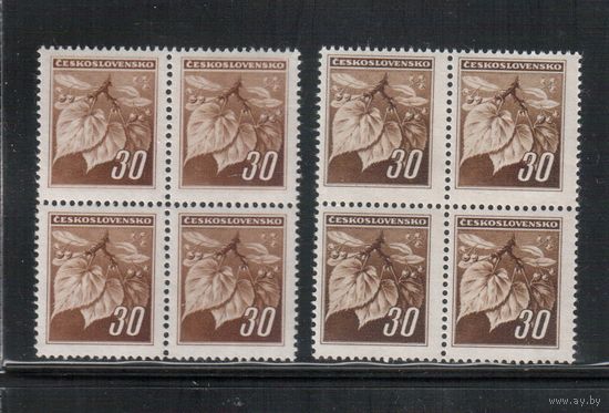 Чехословакия-1945,(Мих.425)  **  , Стандарт, Флора, Липа, кв.бл., оттенки