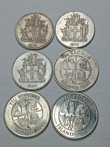 Исландия 10 крон 1973 , 1978 , 1980 , 1987 , 2006 , 2008   года .