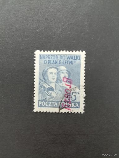 Польша 1950 Марка с надпечаткой "GROSZY" на марке 1950 года Mi.562 "Шестилетний план развития" (гашение с клеем) Mi.665 каталог 3.00 евро