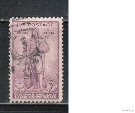 США-1936, (Мих.382), гаш.    , 300-лет заселению Род-Айленду (одиночка)