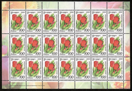 Беларусь. 2008. Стандарт.  Тюльпан (100р) (з.57-2010) Лист