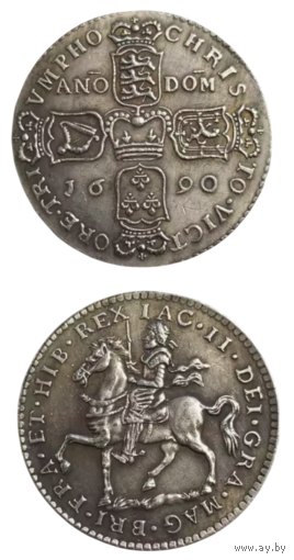 КОПИЯ 1 крона 1690 Ирландия Яков II Оружейные деньги