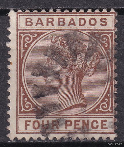 82.BrKCI. Великобритания. Колонии. Барбадос. Стандарт. Виктория. 1885 г. 4P. Mi.#37.