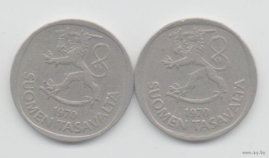 Финляндская Республика (Финляндия). 1 марка 1970, 1975, 1976, 1977. Погодовка. Цена за одну монету.