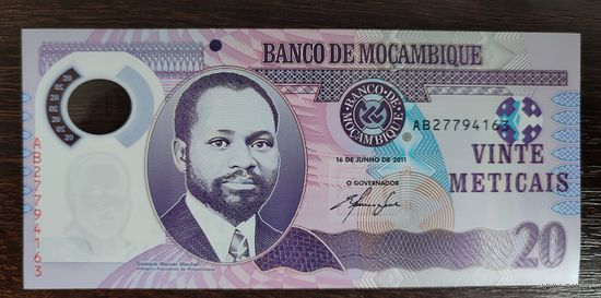 Мозамбик 20 метикал 2011 год P-149a полимер UNC