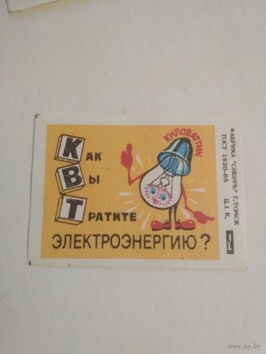Спичечные этикетки ф.Сибирь. Как вы тратите электроэнергию? 1989 год