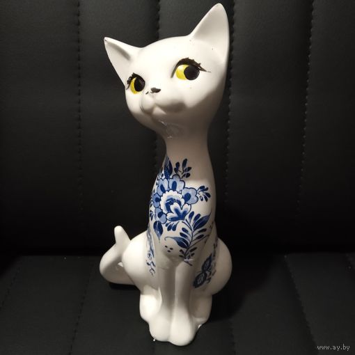 Статуэтка Кот Кошка Копилка Фарфор Гжель Делфт Рисунок узор цветы