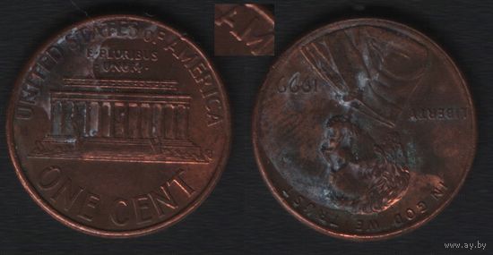 США km201b 1 цент 1999 год (-) слитно AM в AMERICA (_3 ТОРГ ЛЮБОЙ