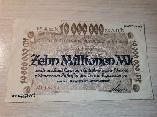 10 миллионов марок 1923 года, Эссен,  Германия.
