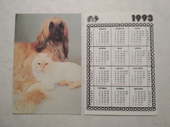 Карманный календарик. Собака. 1993 год